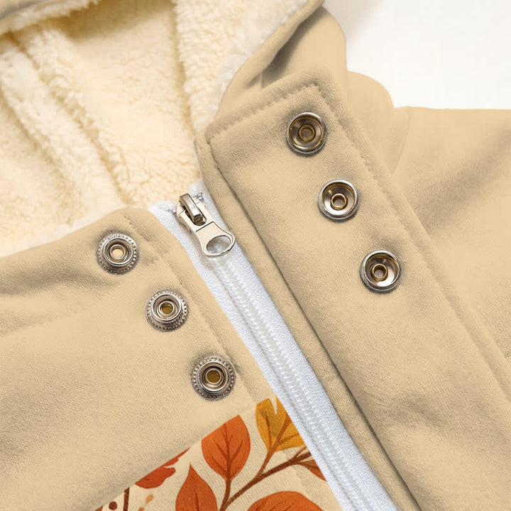 Christianartworkshop Cream Autumn Floral Fleece Hooded Winter Warmth Coat - image 5