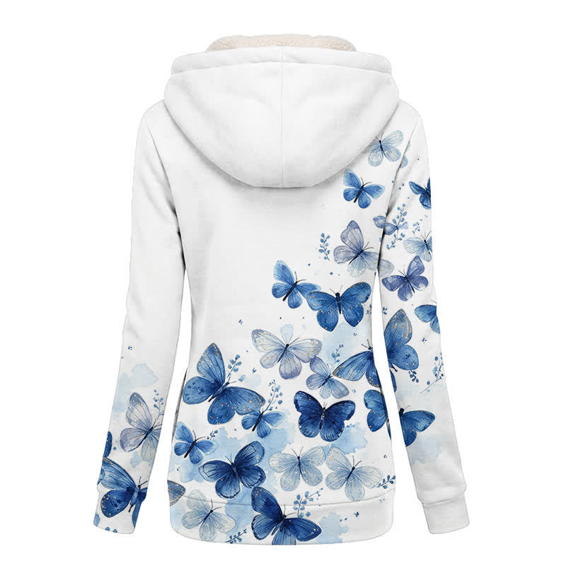 Christianartworkshop Blue Butterfly Jesus Fleece Hooded Winter Jacket Coat - image 1