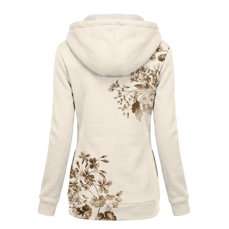 Christianartworkshop Beige Brown Flora & Wooden Pattern-Designed Cross Fleece Hooded Winter Jacket Coat - image 1