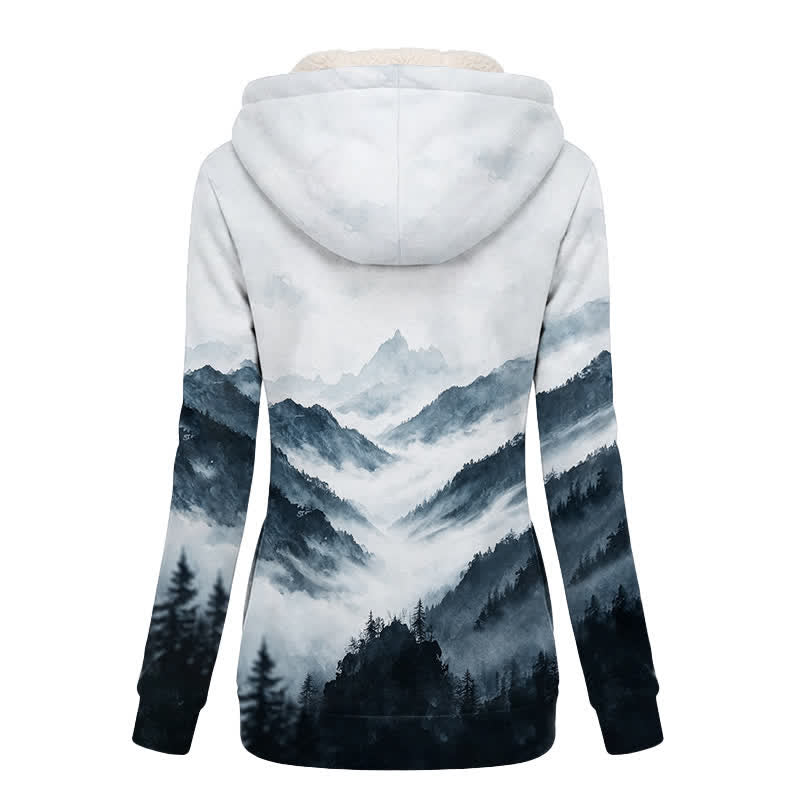Christianartworkshop Cool-Toned Misty Mountain Cross Fleece Lined Hooded Winter Jacket Coat - image 1
