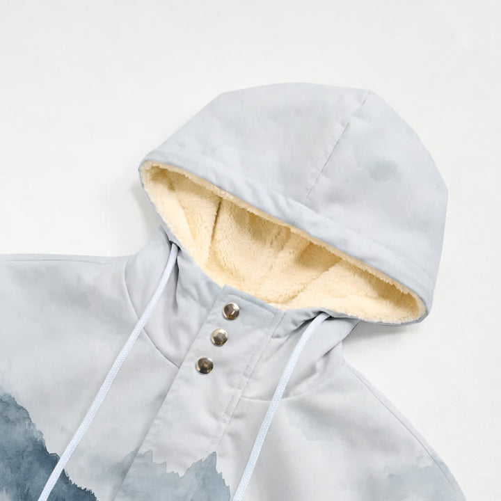Christianartworkshop Cool-Toned Misty Mountain Cross Fleece Lined Hooded Winter Jacket Coat - image 4
