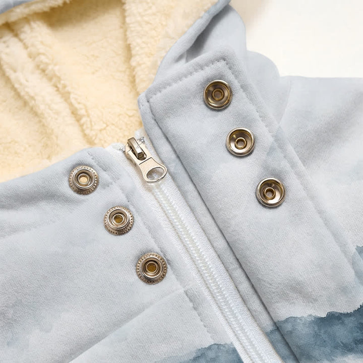 Christianartworkshop Cool-Toned Misty Mountain Cross Fleece Lined Hooded Winter Jacket Coat - image 5