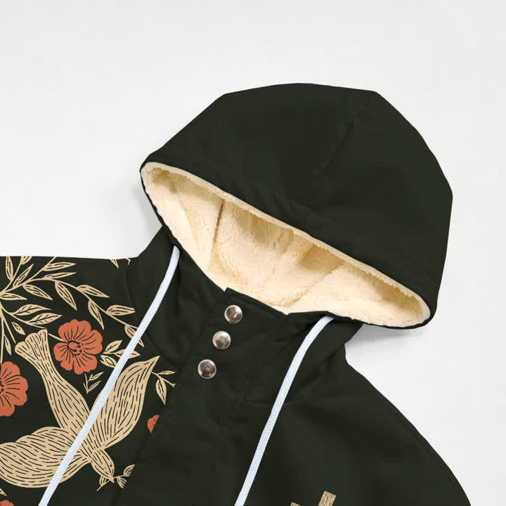 Christianartworkshop Black Floral Cross & Holy Spirit Hooded Fleece Winter Jacket Coat - image 4