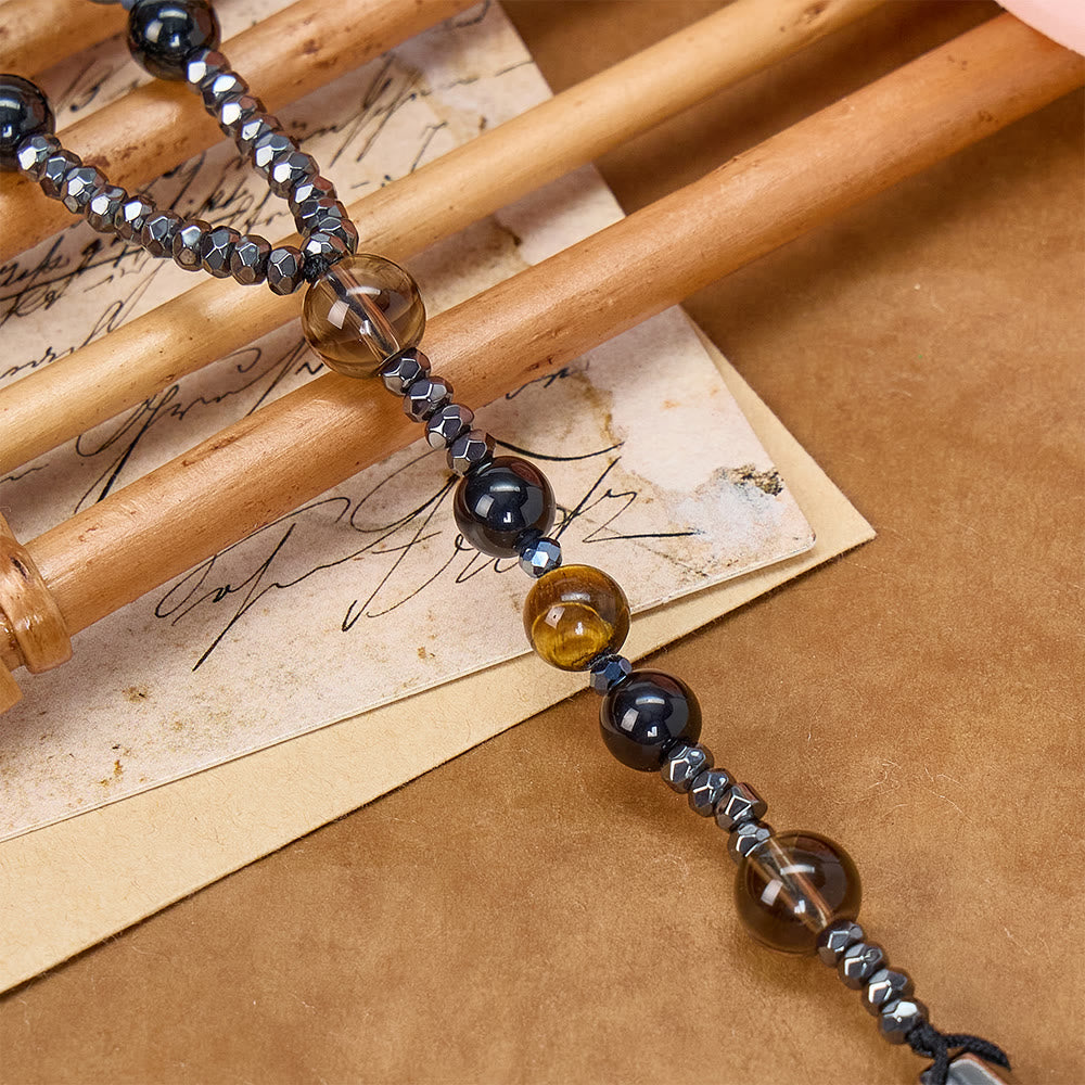 Christianartworkshop Natural Obsidian Tiger's Eye Rosary Necklace - Hematite Stone Cross Protection Rosary - image 2