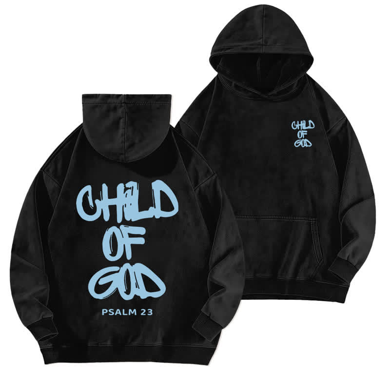 Christianartworkshop Inspirational Child Of God Psalm 23 Front & Back Print Washed Hoodie - Black - 5XL - image 3