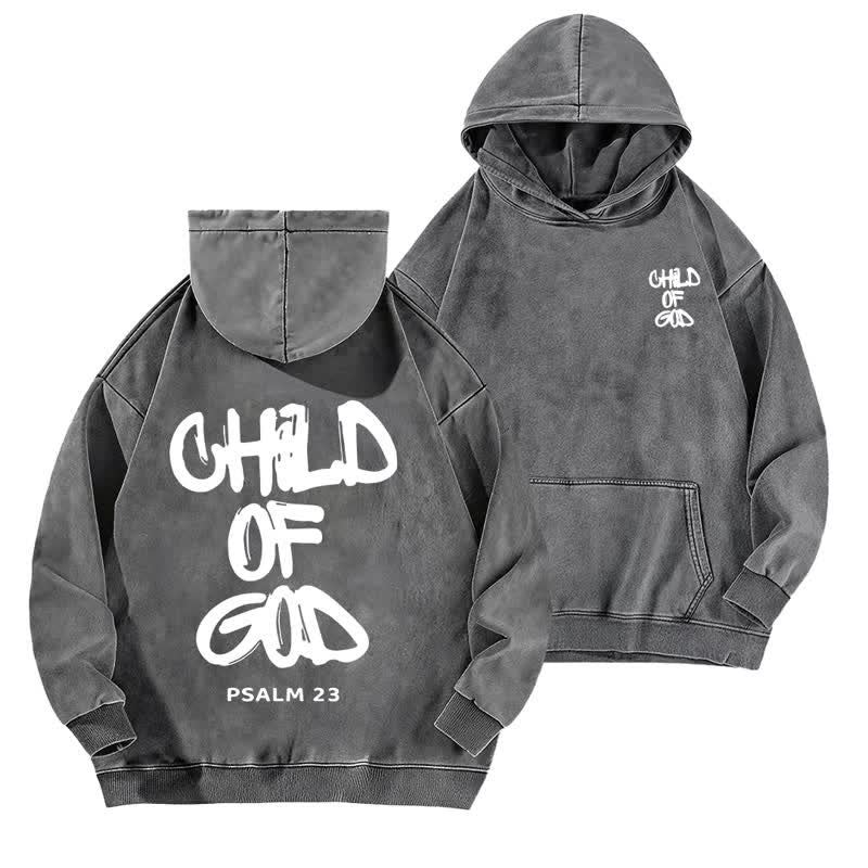 Christianartworkshop Inspirational Child Of God Psalm 23 Front & Back Print Washed Hoodie - Grey - 5XL - image 12