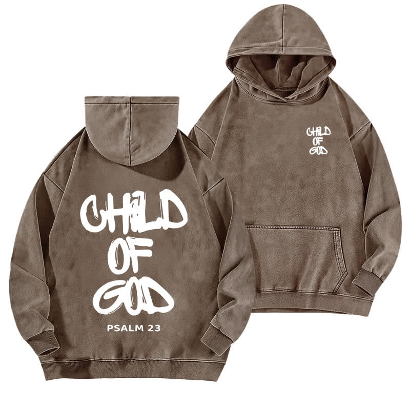 Christianartworkshop Inspirational Child Of God Psalm 23 Front & Back Print Washed Hoodie - Brown - 5XL - image 9