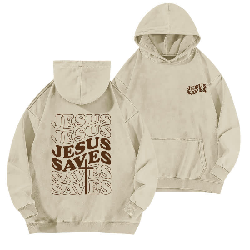 Christianartworkshop Jesus Saves Vintage Back Print Washed Hoodie - White - 5XL - image 0