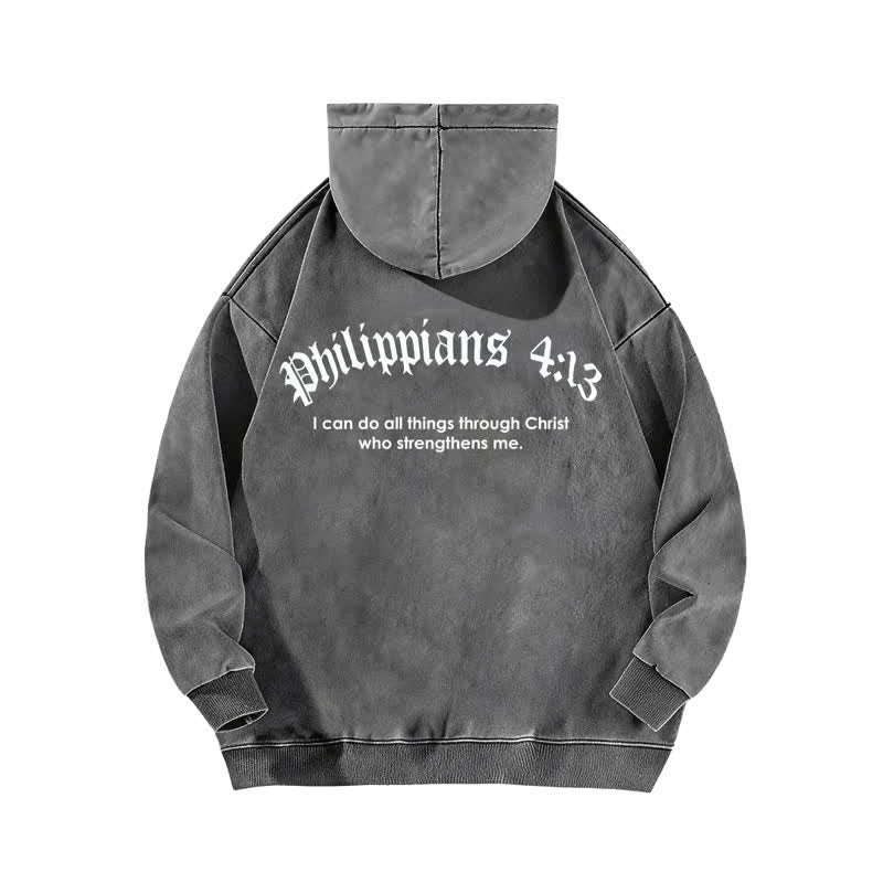 Christianartworkshop Philippians 4:13 Gothic Back Print Cross Washed Hoodie - image 7