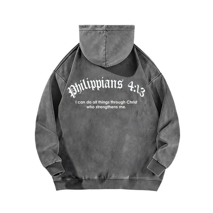 Christianartworkshop Philippians 4:13 Gothic Back Print Cross Washed Hoodie - image 7