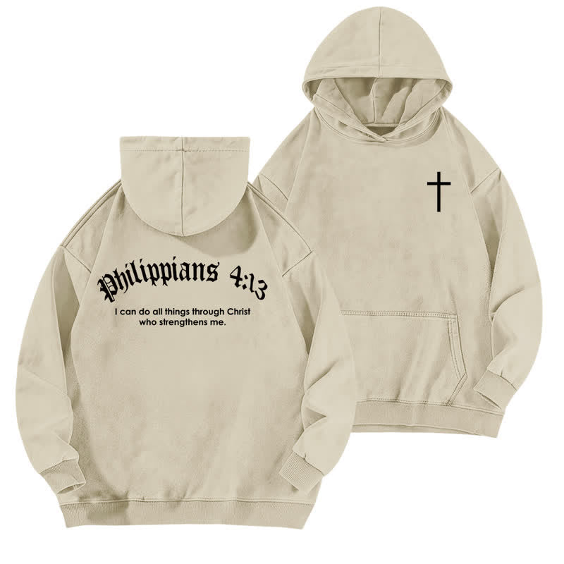 Christianartworkshop Philippians 4:13 Gothic Back Print Cross Washed Hoodie - Apricot - 5XL - image 3