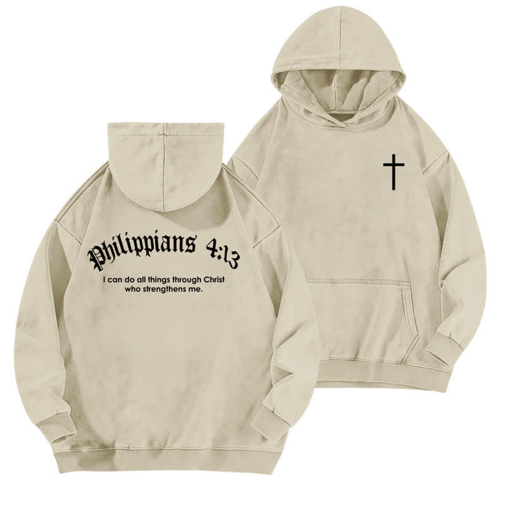 Christianartworkshop Philippians 4:13 Gothic Back Print Cross Washed Hoodie - Apricot - 5XL - image 3