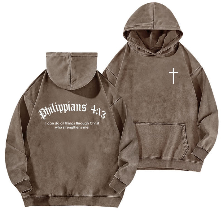 Christianartworkshop Philippians 4:13 Gothic Back Print Cross Washed Hoodie - Brown - 5XL - image 12