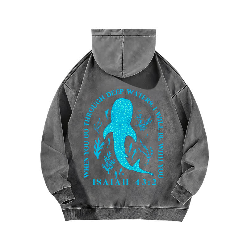Christianartworkshop Deep Waters Isaiah 43:2 Whale Shark Washed Hoodie - image 10