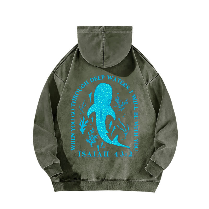 Christianartworkshop Deep Waters Isaiah 43:2 Whale Shark Washed Hoodie - image 13
