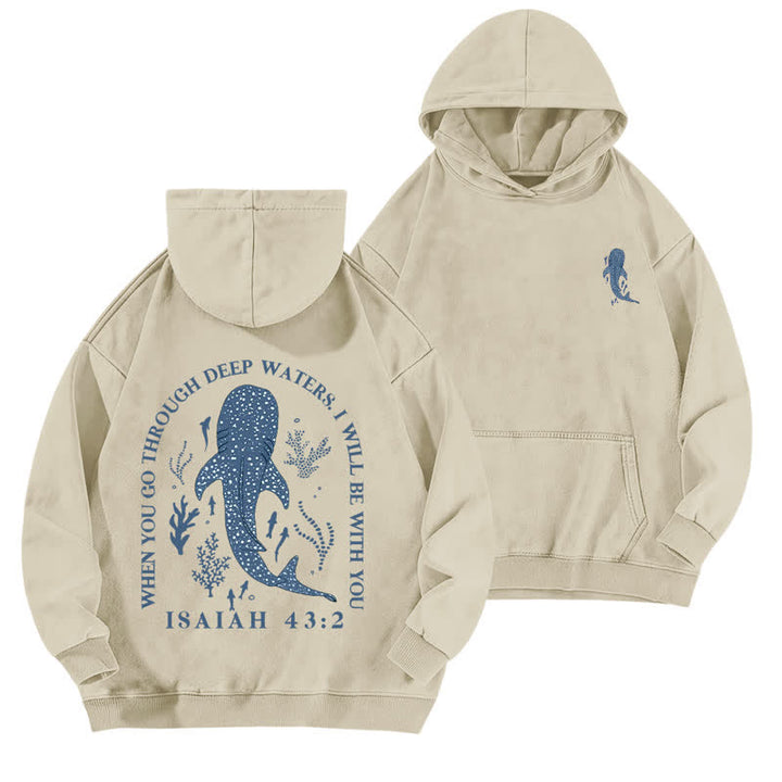 Christianartworkshop Deep Waters Isaiah 43:2 Whale Shark Washed Hoodie - Apricot - 5XL - image 0