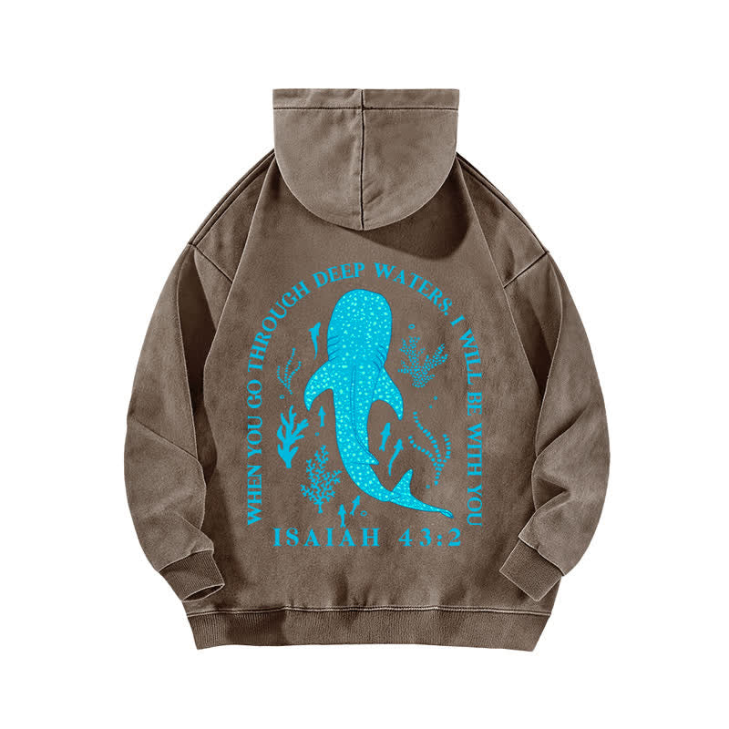 Christianartworkshop Deep Waters Isaiah 43:2 Whale Shark Washed Hoodie - image 7