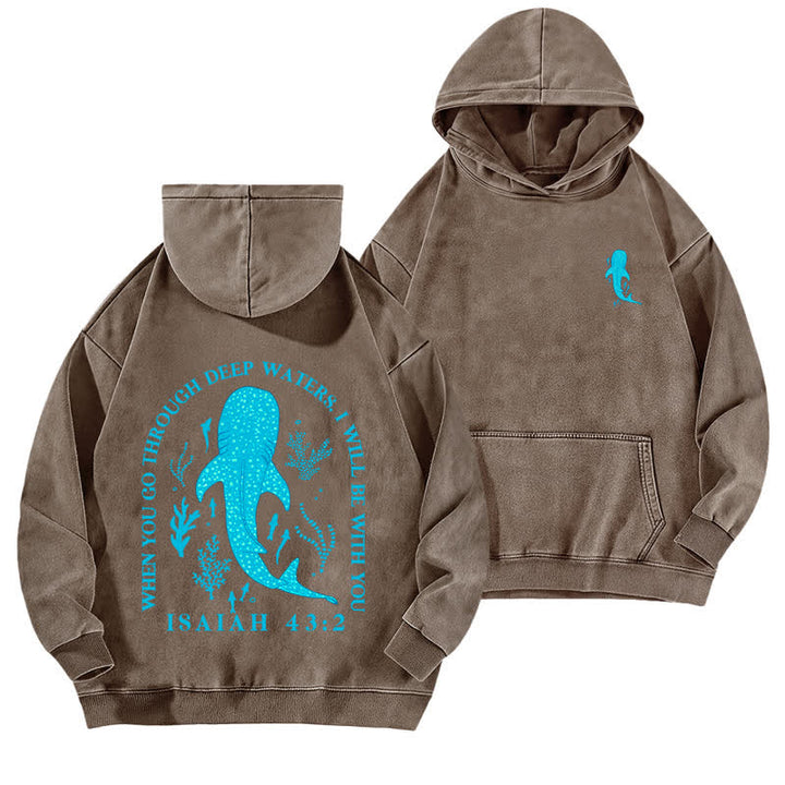 Christianartworkshop Deep Waters Isaiah 43:2 Whale Shark Washed Hoodie - Brown - 5XL - image 6