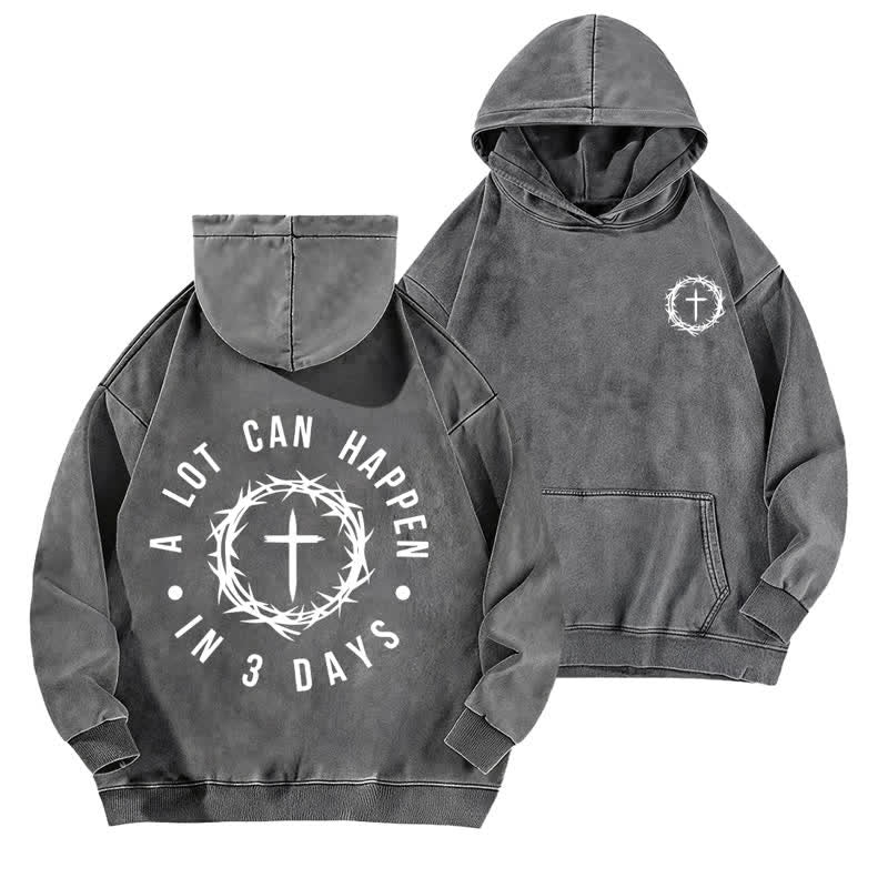 Christianartworkshop A Lot Can Happen In 3 Days Thorn Cross Washed Hoodie - Grey - 5XL - image 6
