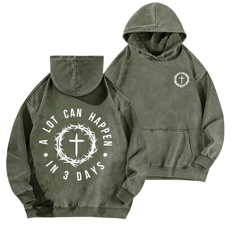 Christianartworkshop A Lot Can Happen In 3 Days Thorn Cross Washed Hoodie - Army Green - 5XL - image 3