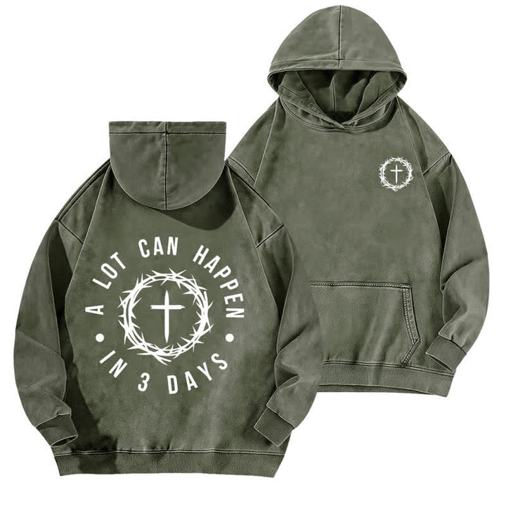 Christianartworkshop A Lot Can Happen In 3 Days Thorn Cross Washed Hoodie - Army Green - 5XL - image 3