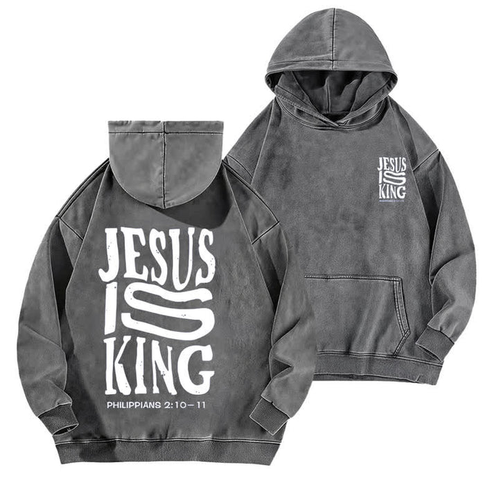 Christianartworkshop Jesus Is King Front And Back Print Washed Hoodie - Grey - 5XL - image 6