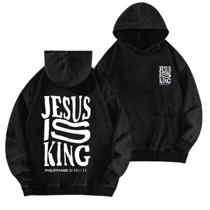 Christianartworkshop Jesus Is King Front And Back Print Washed Hoodie - Black - 5XL - image 3