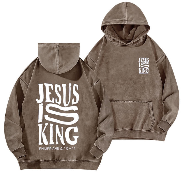 Christianartworkshop Jesus Is King Front And Back Print Washed Hoodie - Brown - 5XL - image 9