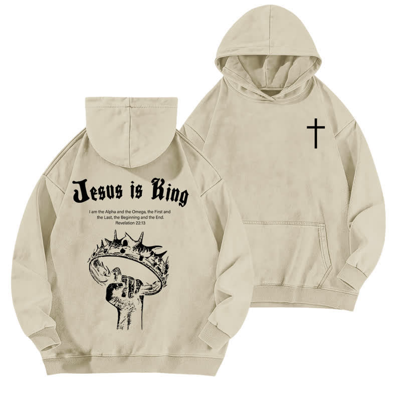 Christianartworkshop Jesus Is King Crown Of Thorns Washed Hoodie - Apricot - 5XL - image 0