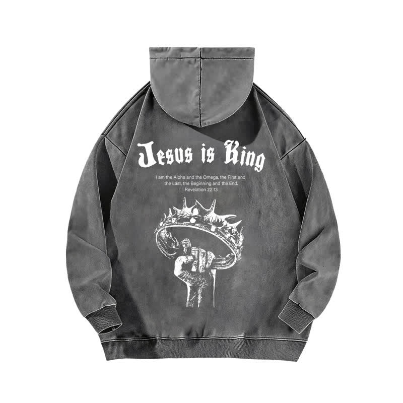 Christianartworkshop Jesus Is King Crown Of Thorns Washed Hoodie - image 7
