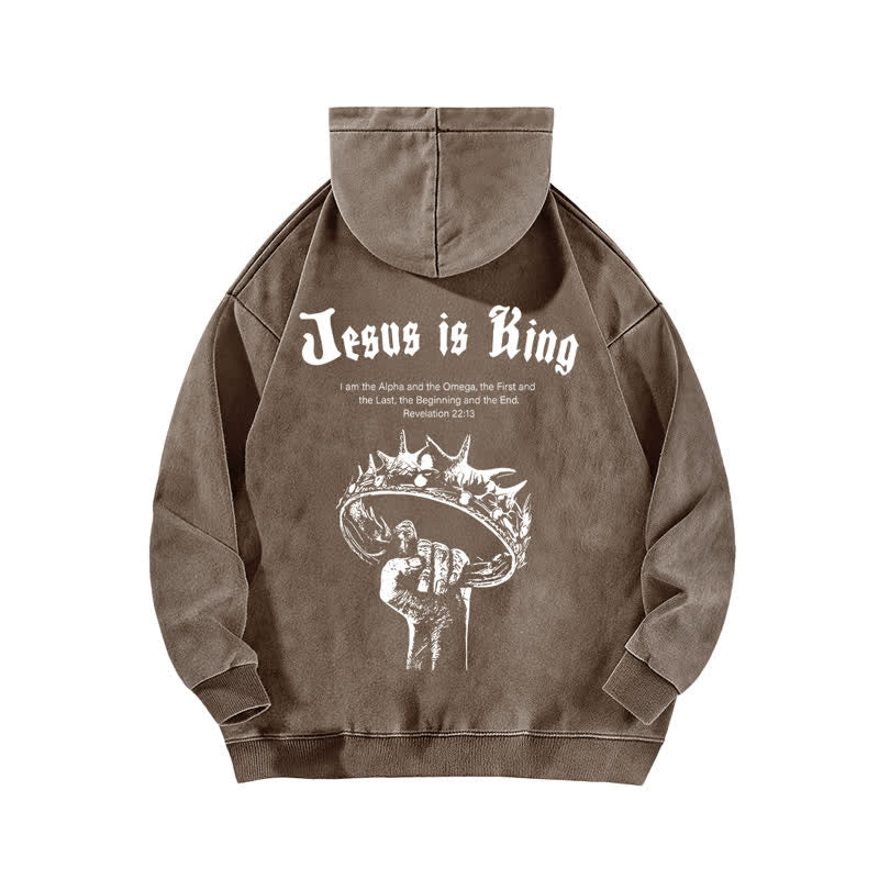 Christianartworkshop Jesus Is King Crown Of Thorns Washed Hoodie - image 13