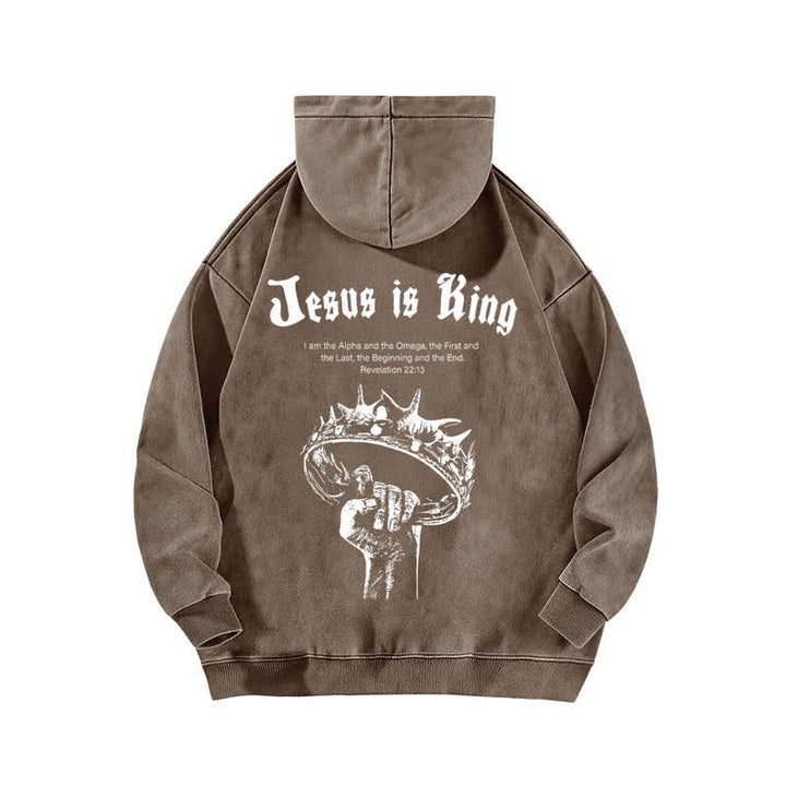 Christianartworkshop Jesus Is King Crown Of Thorns Washed Hoodie - image 13