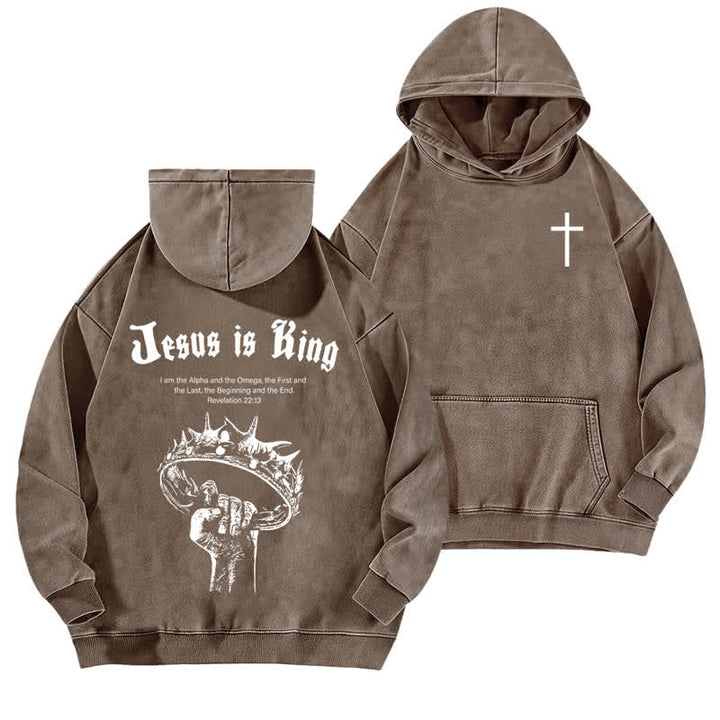 Christianartworkshop Jesus Is King Crown Of Thorns Washed Hoodie - Brown - 5XL - image 12
