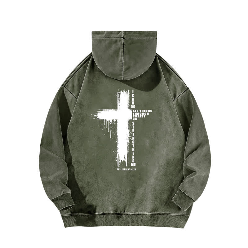 Christianartworkshop Vintage Cross Philippians 4:13 Front And Back Washed Hoodie - image 1