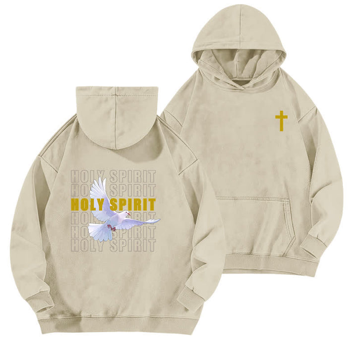 Christianartworkshop Holy Spirit Dove Graphic Oversized Black Washed Hoodie - Apricot - 5XL - image 3