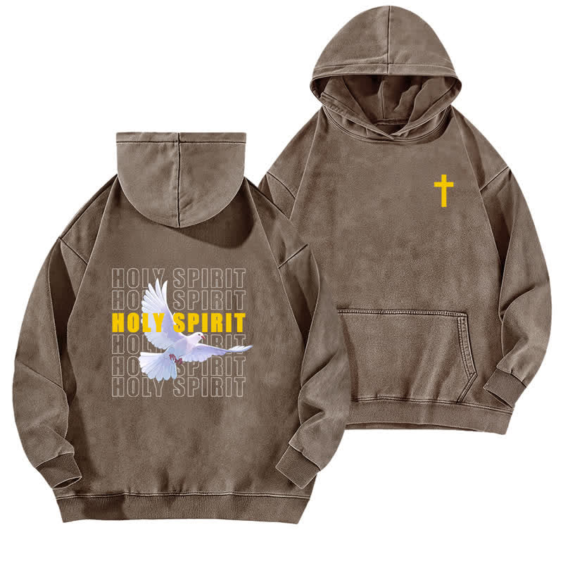 Christianartworkshop Holy Spirit Dove Graphic Oversized Black Washed Hoodie - Brown - 5XL - image 12