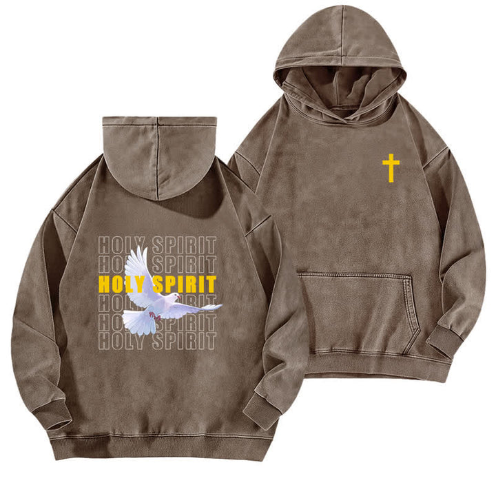 Christianartworkshop Holy Spirit Dove Graphic Oversized Black Washed Hoodie - Brown - 5XL - image 12