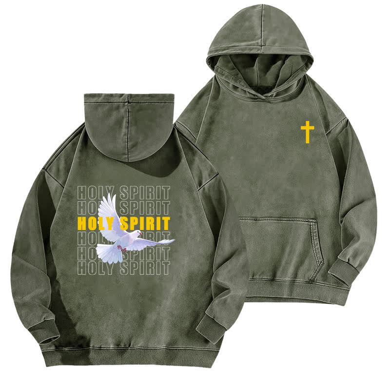 Christianartworkshop Holy Spirit Dove Graphic Oversized Black Washed Hoodie - Army Green - 5XL - image 6
