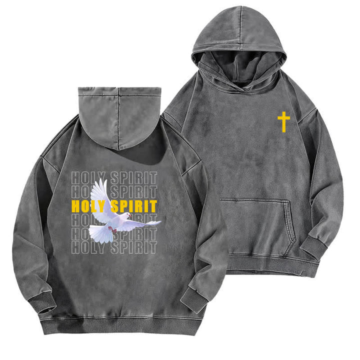 Christianartworkshop Holy Spirit Dove Graphic Oversized Black Washed Hoodie - Grey - 5XL - image 9
