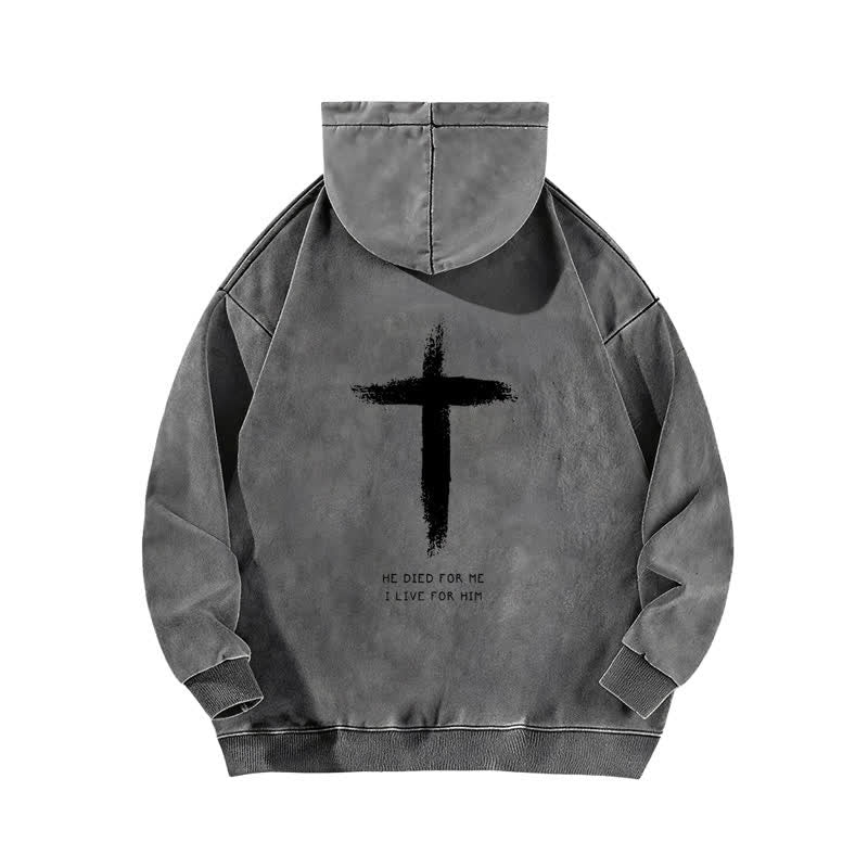 Christianartworkshop He Died For Me Cross Back Print Washed Hoodie - image 7