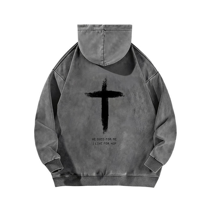 Christianartworkshop He Died For Me Cross Back Print Washed Hoodie - image 7