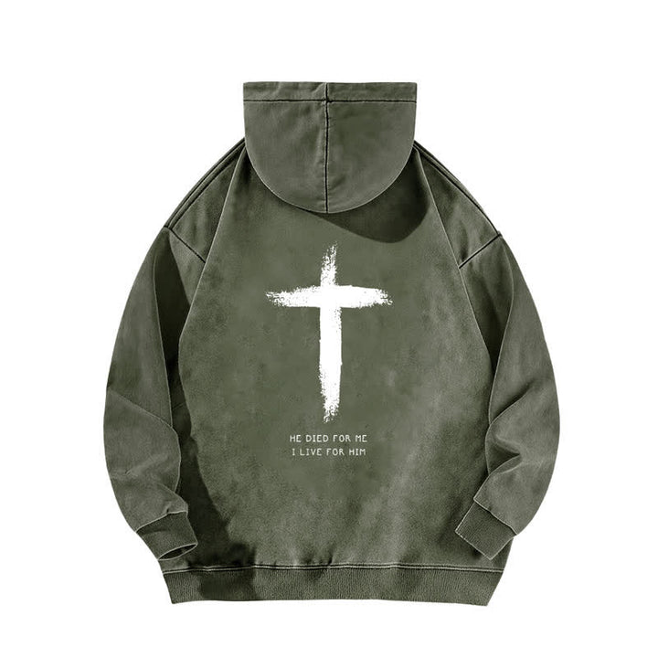 Christianartworkshop He Died For Me Cross Back Print Washed Hoodie - image 13