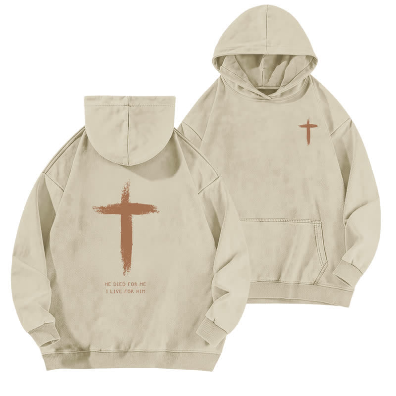 Christianartworkshop He Died For Me Cross Back Print Washed Hoodie - Apricot - 5XL - image 0
