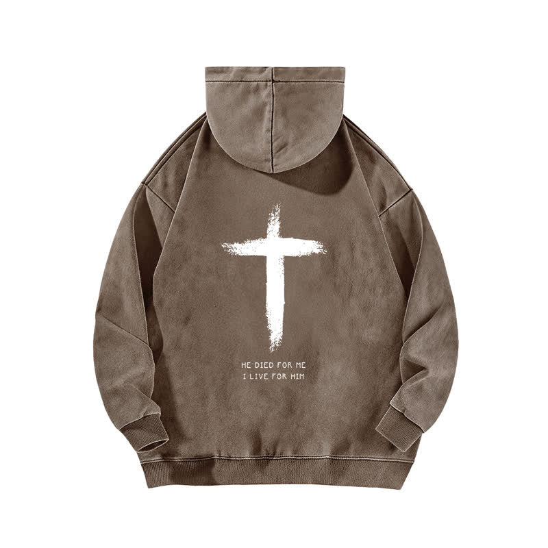 Christianartworkshop He Died For Me Cross Back Print Washed Hoodie - image 10