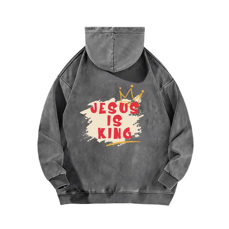 Christianartworkshop Jesus Is King Crown Back Print Washed Hoodie - image 13