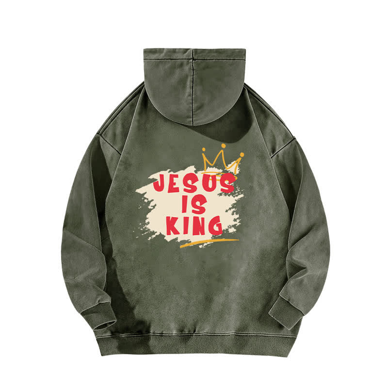 Christianartworkshop Jesus Is King Crown Back Print Washed Hoodie - image 7
