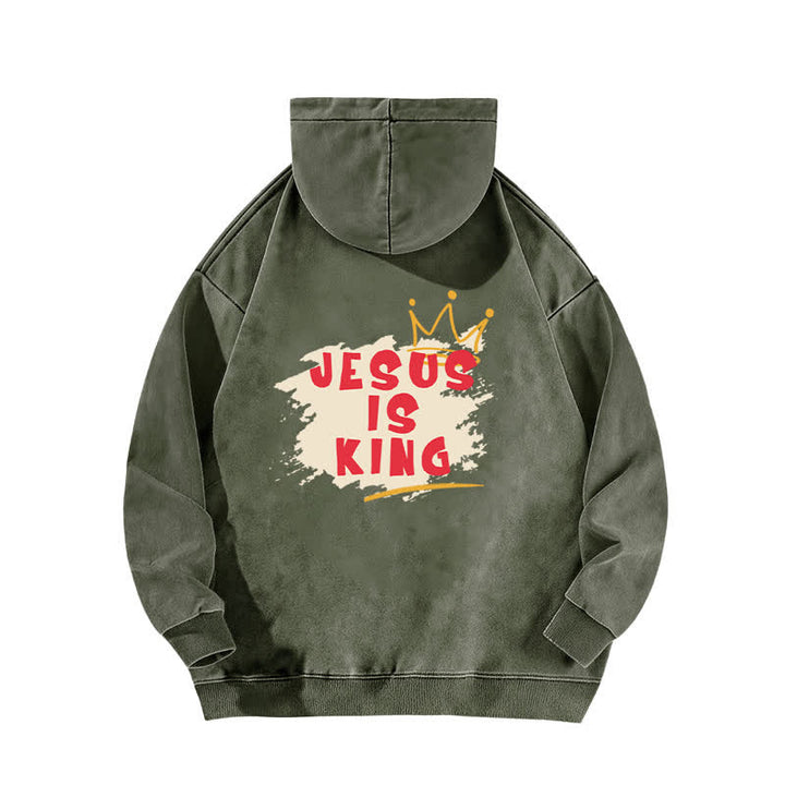 Christianartworkshop Jesus Is King Crown Back Print Washed Hoodie - image 7