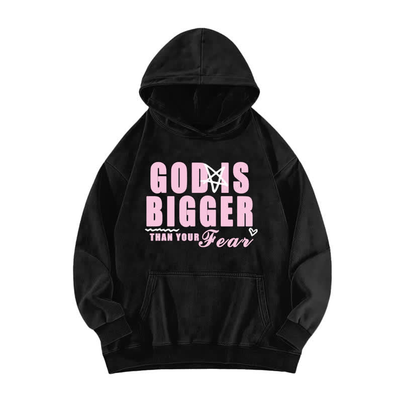 Christianartworkshop God Is Bigger Than Your Fear Vintage Brown Washed Hoodie - Black - 5XL - image 1