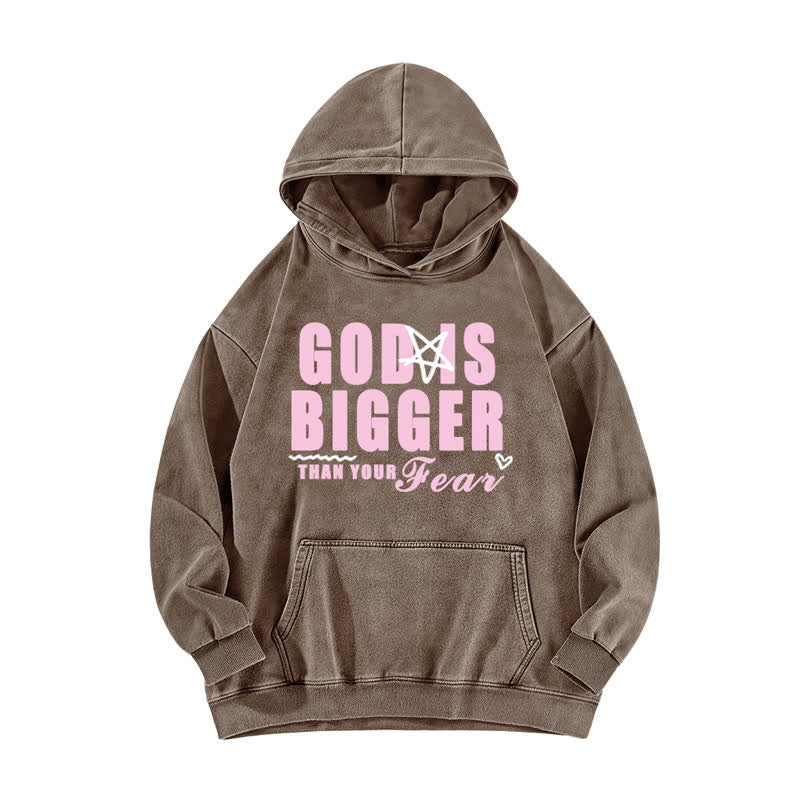 Christianartworkshop God Is Bigger Than Your Fear Vintage Brown Washed Hoodie - Brown - 5XL - image 0