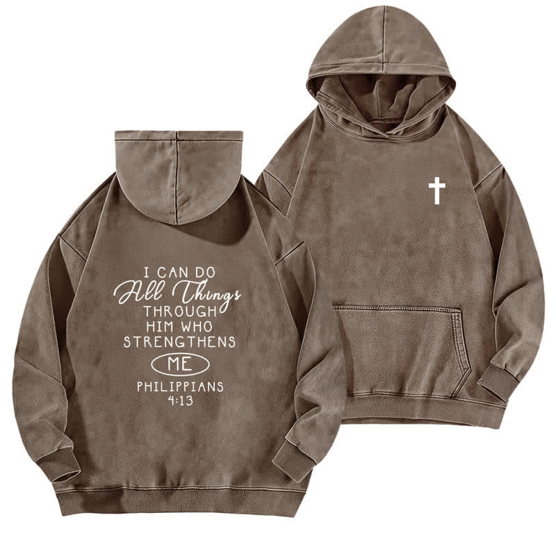 Christianartworkshop I Can Do All Things Cross Chest Washed Hoodie - Brown - 5XL - image 12